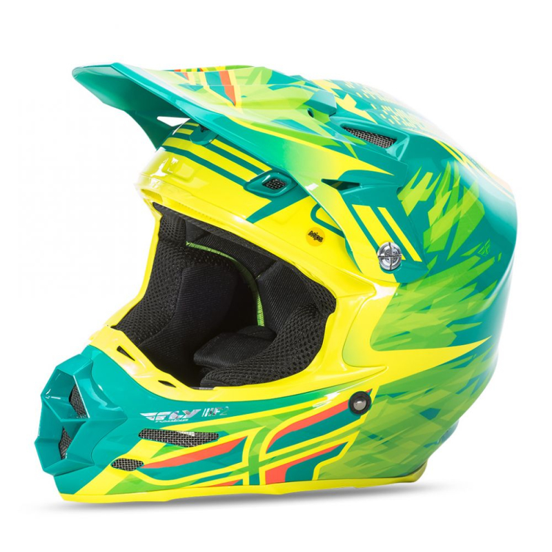 CASQUE FLY F2 CARBONE REPLICA ANDREW SHORT TEAL/HI-VIZ/JAUNE Casque moto cross