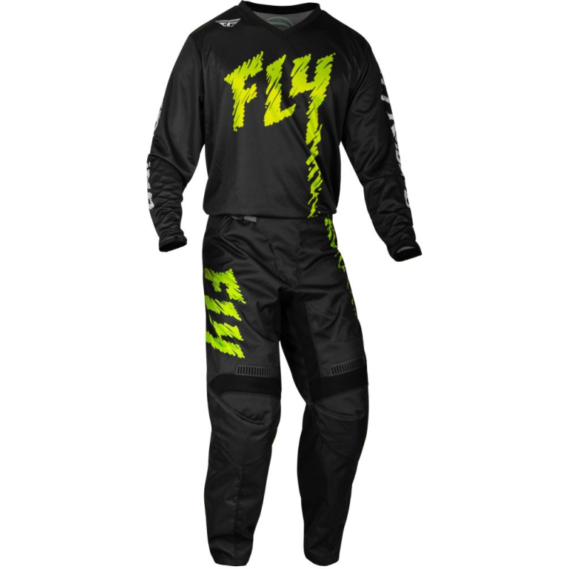 PANTALON CROSS FLY F-16 NOIR/NEON VERT ENFANT Pantalon moto cross enfant